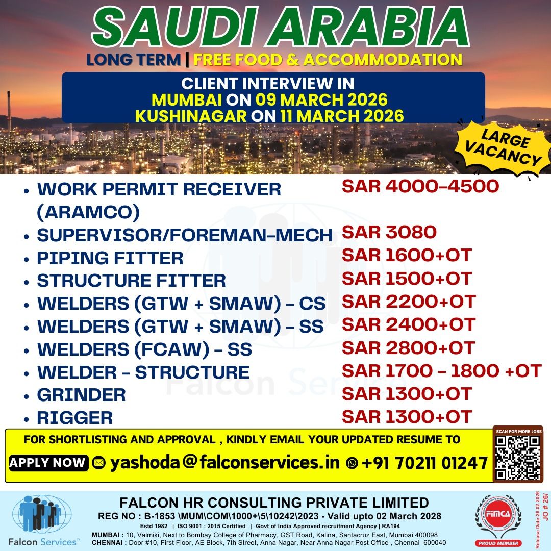Urgent Hiring for Saudi Arabia