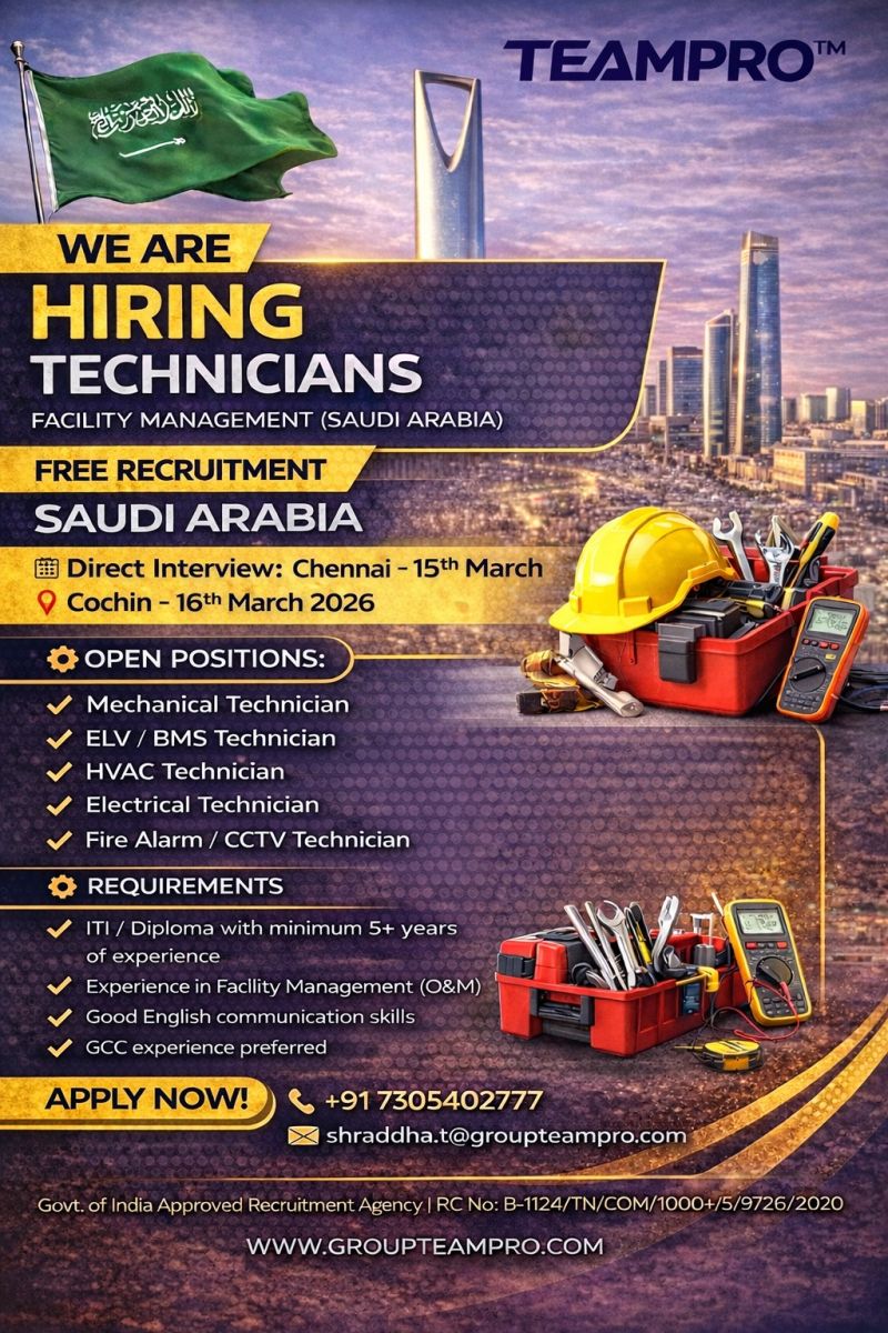 Urgent Hiring for Saudi Arabia