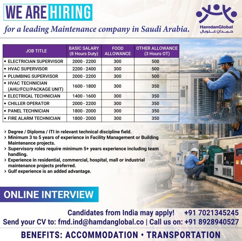 Urgent Hiring for Saudi Arabia