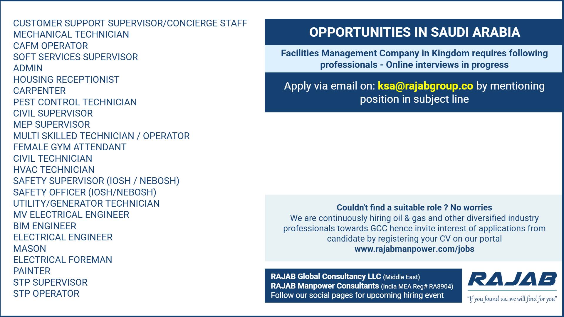 Urgent Hiring for Saudi Arabia