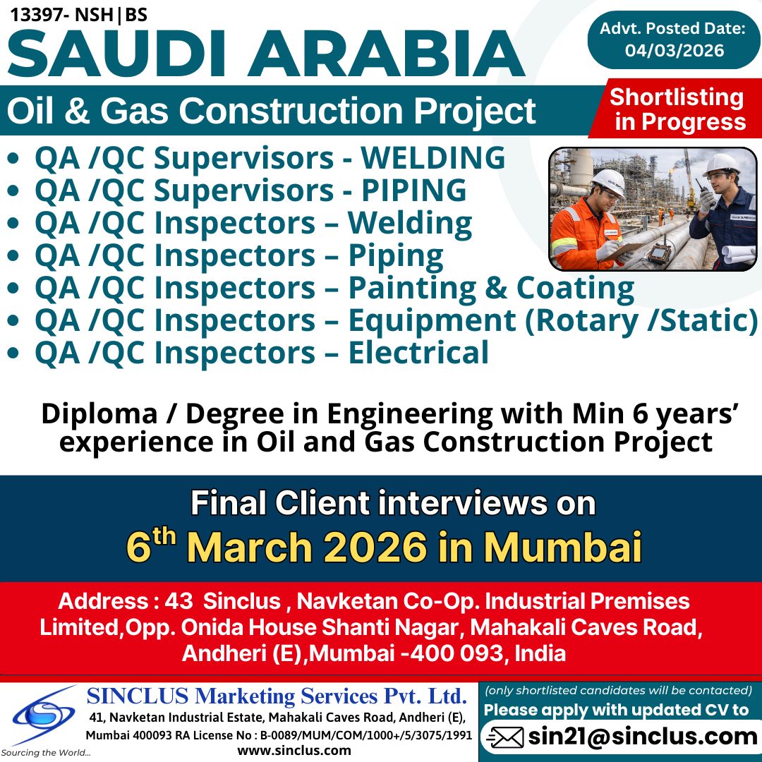Urgent Hiring for Saudi Arabia