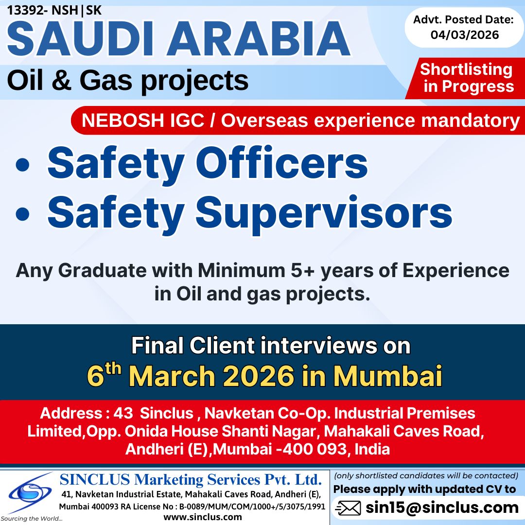 Urgent Hiring for Saudi Arabia