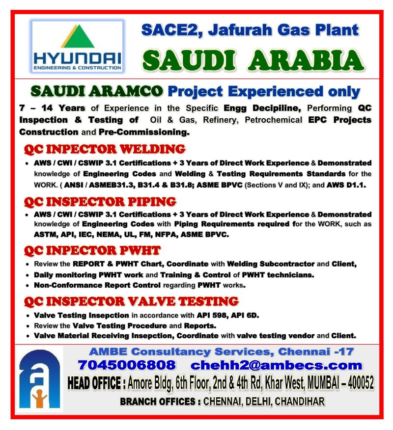 Urgent Hiring for Saudi Arabia