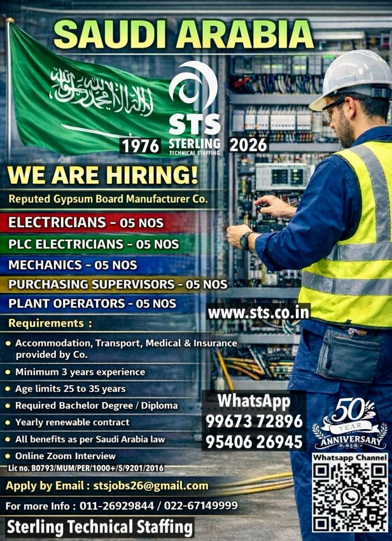 Urgent Hiring for Saudi Arabia
