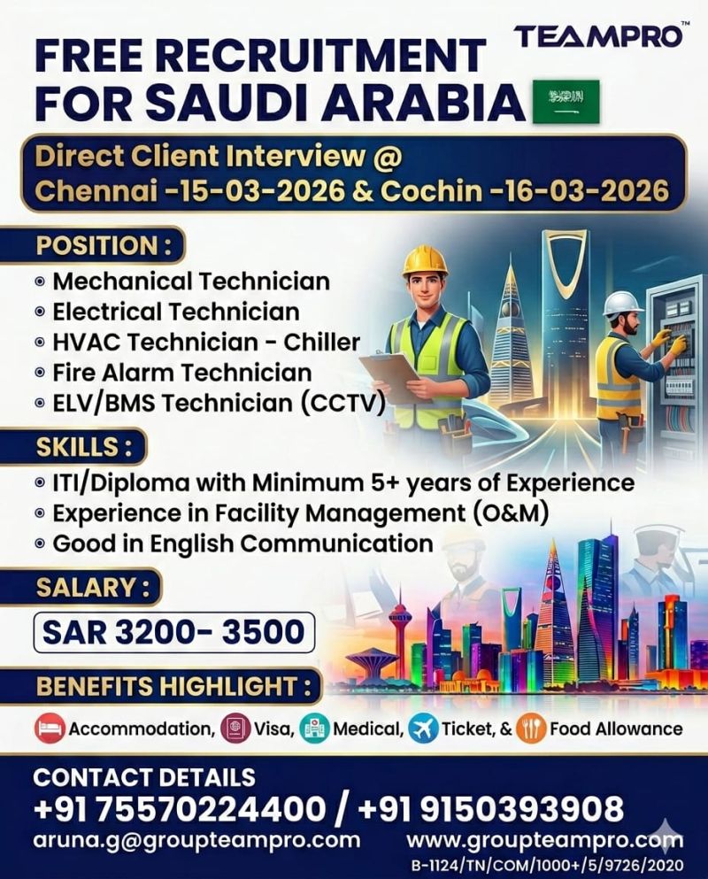 Urgent Hiring for Saudi Arabia