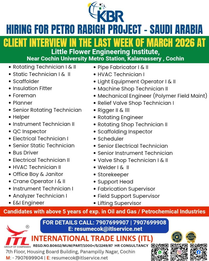 Urgent Hiring for Saudi Arabia