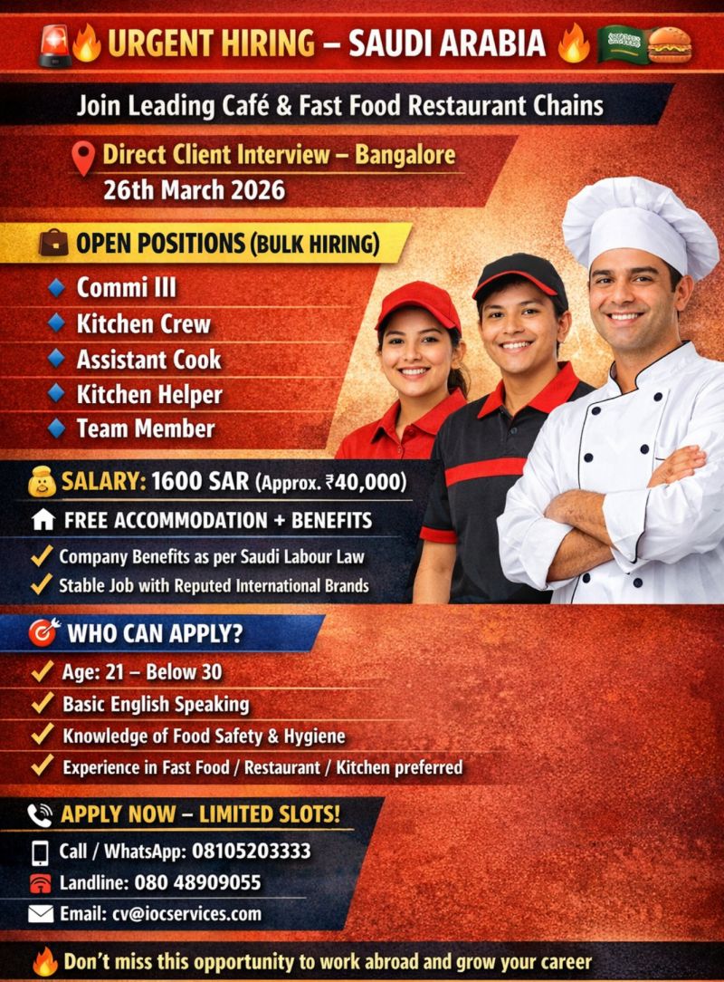 Urgent Hiring for Saudi Arabia