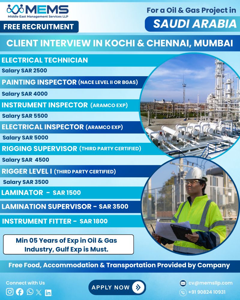 Urgent Hiring for Saudi Arabia