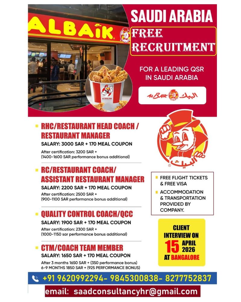 Urgent Hiring for Saudi Arabia