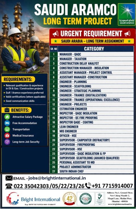 Urgent Hiring for Saudi Arabia