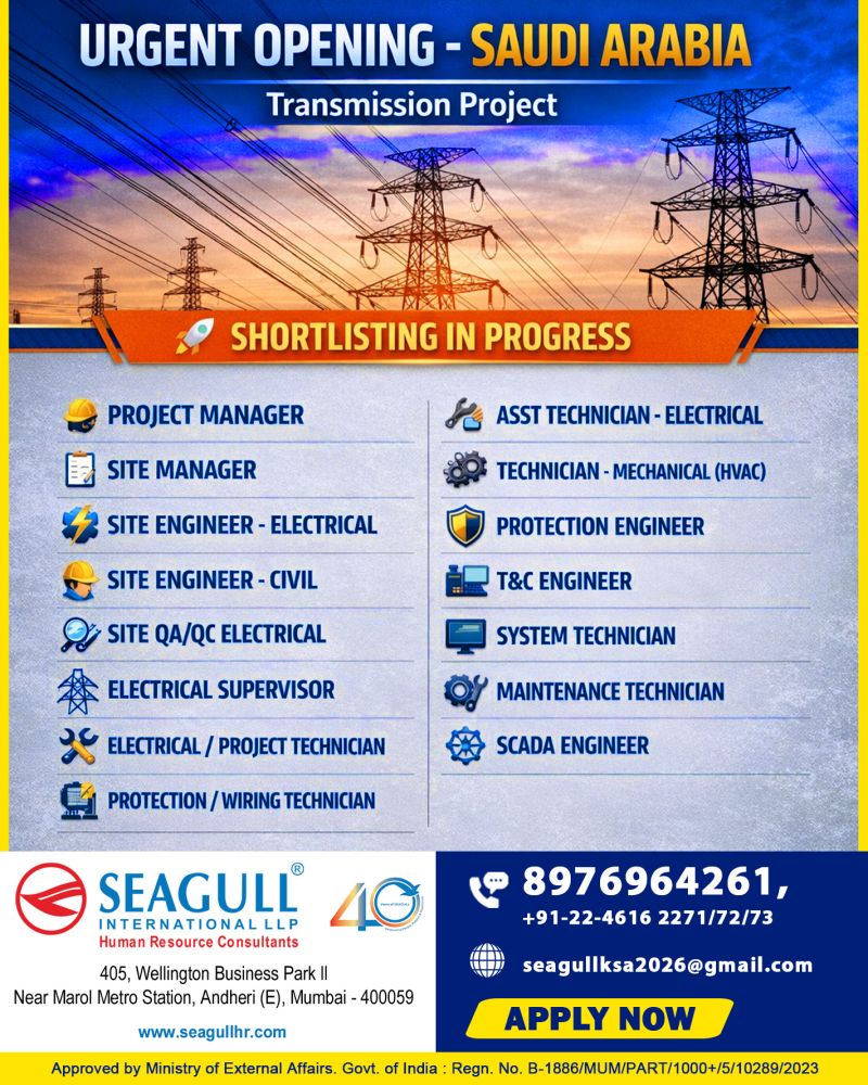 Urgent Hiring for Saudi Arabia