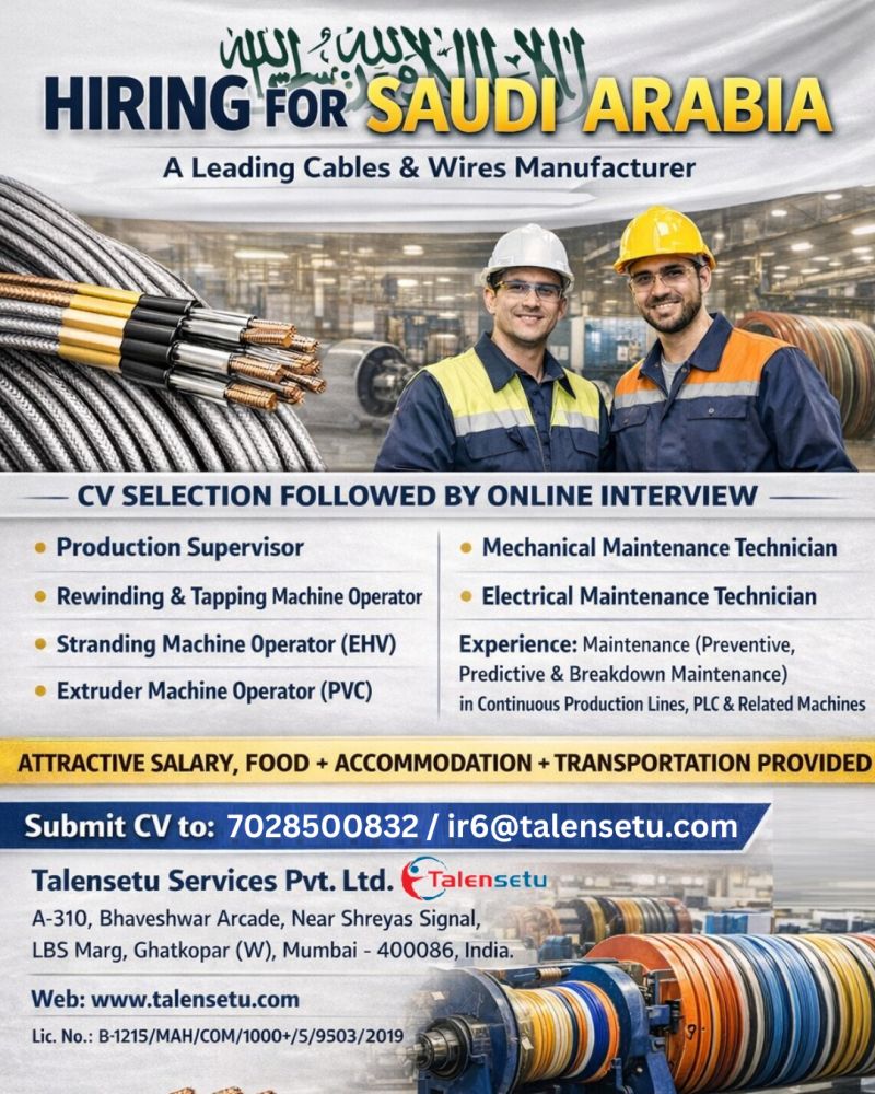 Urgent Hiring for Saudi Arabia