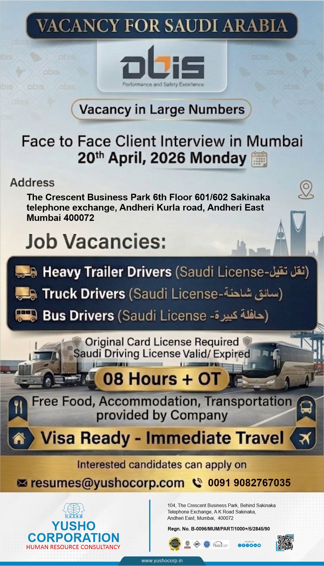 Urgent Hiring for Saudi Arabia