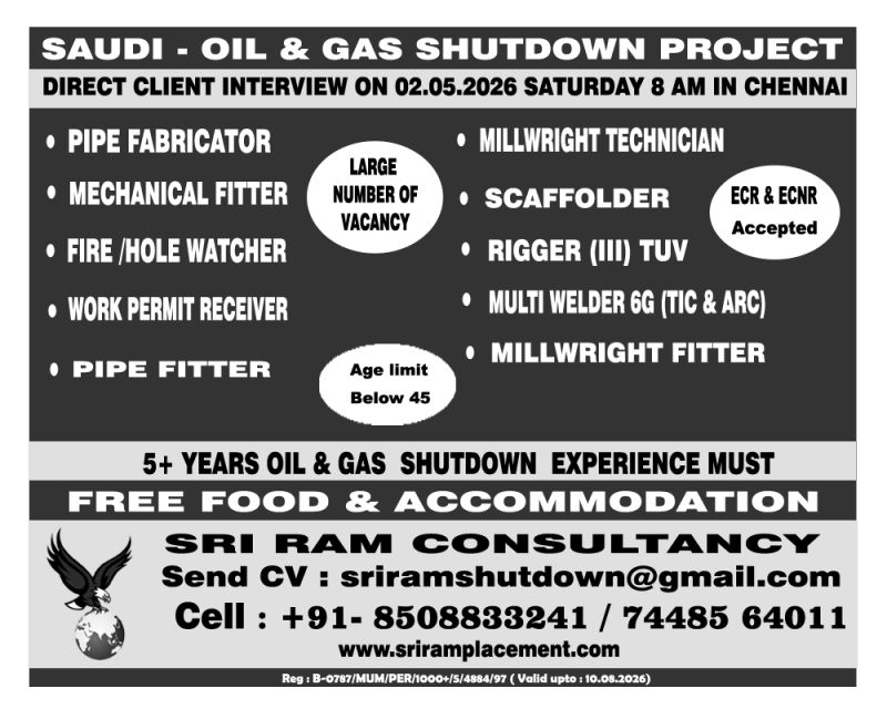 Urgent Hiring for Saudi Arabia
