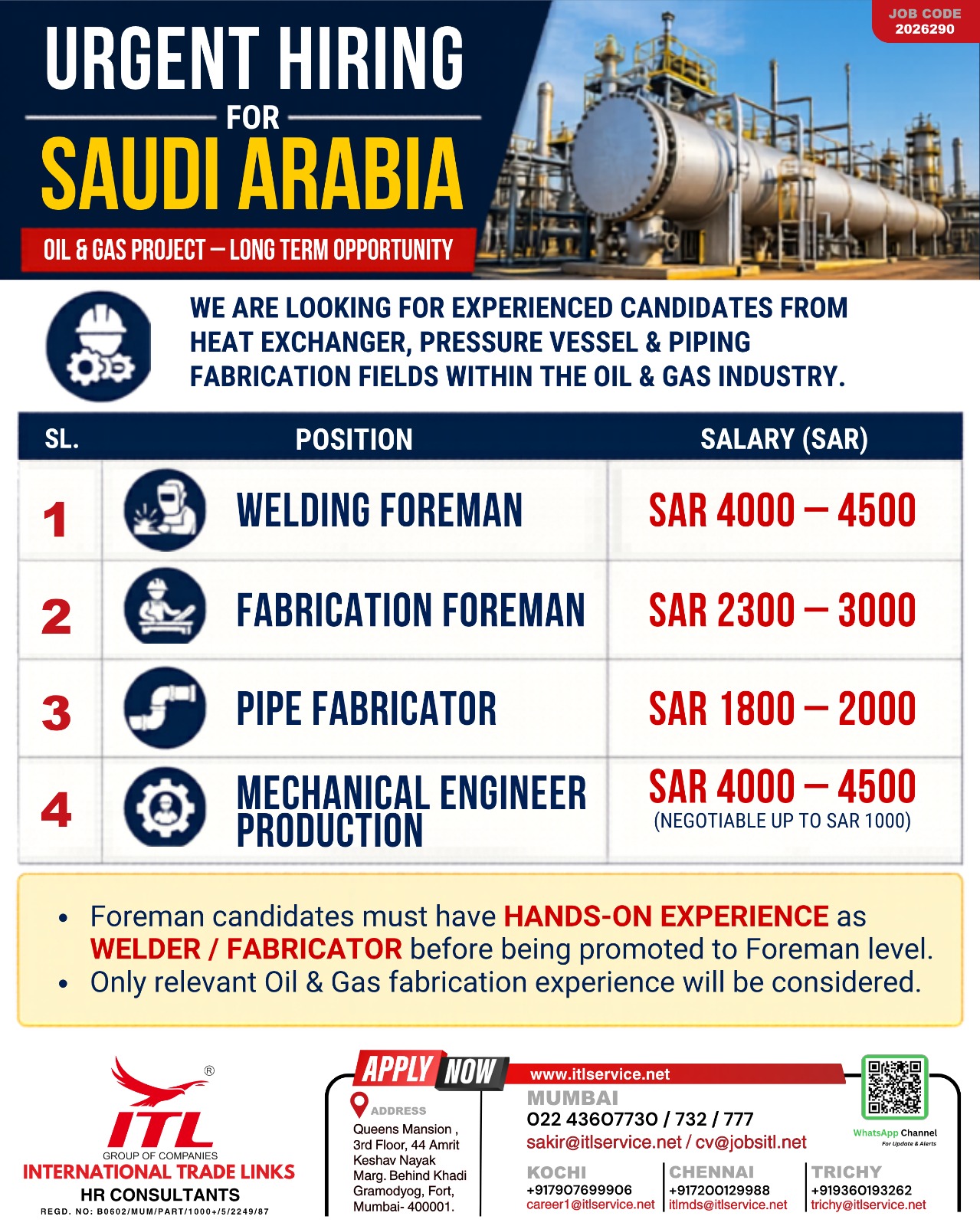 Urgent Hiring for Saudi Arabia
