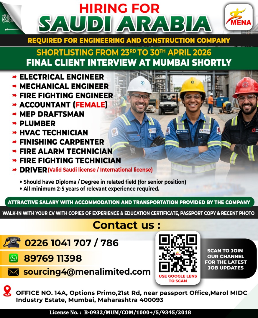 Urgent Hiring for Saudi Arabia