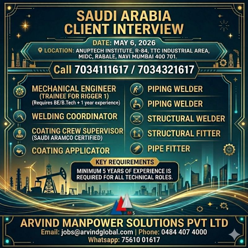 Urgent Hiring for Saudi Arabia