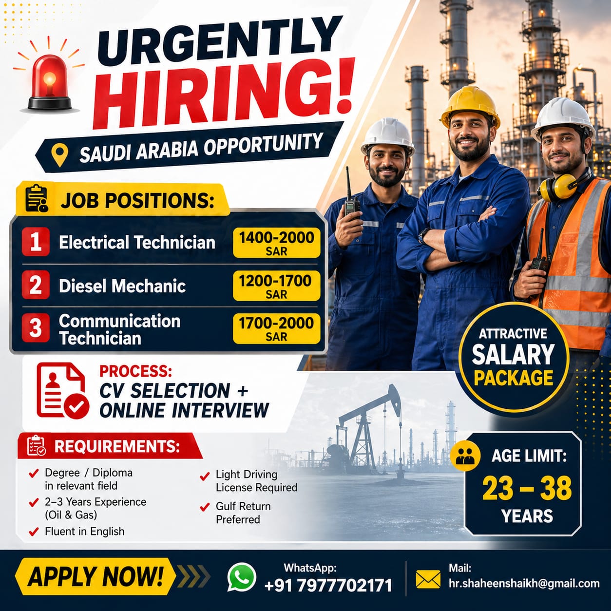 Urgent Hiring for Saudi Arabia