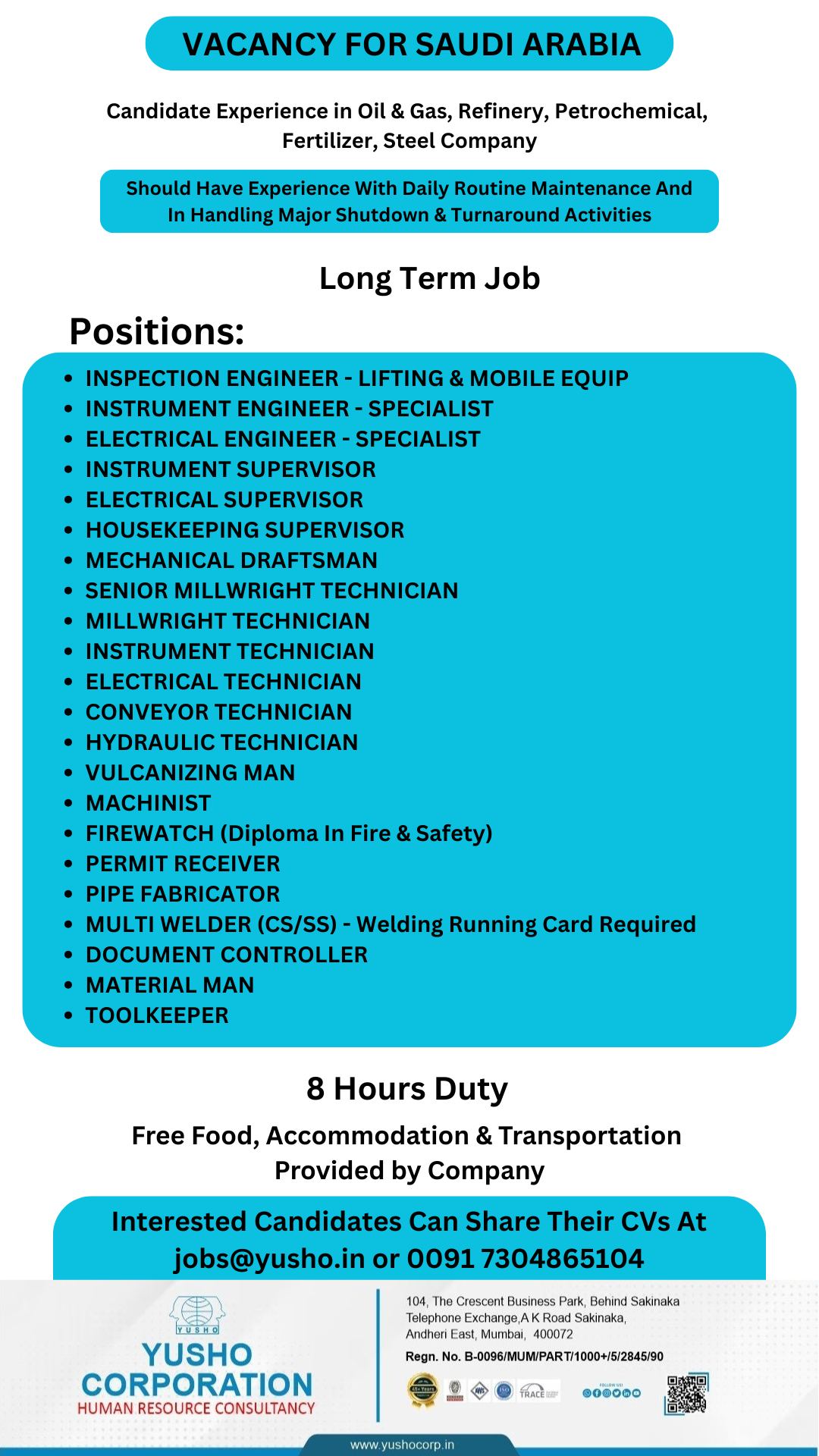 Urgent Hiring for Saudi Arabia