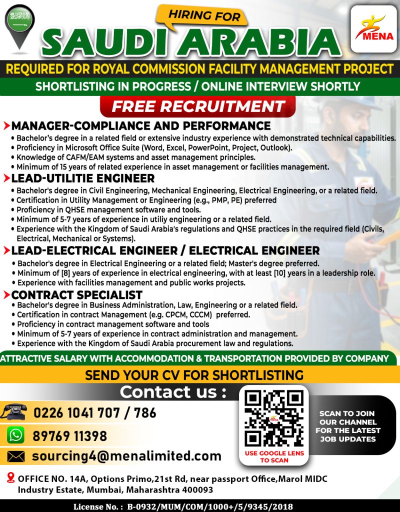 Urgent Hiring for Saudi Arabia