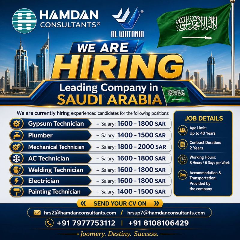 Urgent Hiring for Saudi Arabia