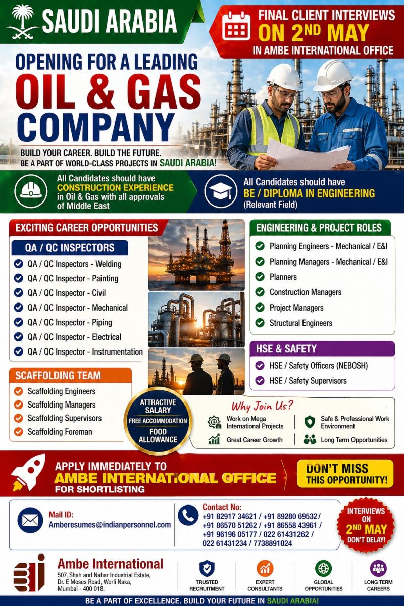 Urgent Hiring for Saudi Arabia