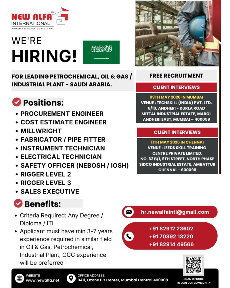 Urgent Hiring for Saudi Arabia