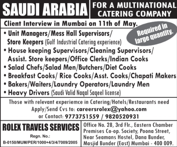 Urgent Hiring for Saudi Arabia