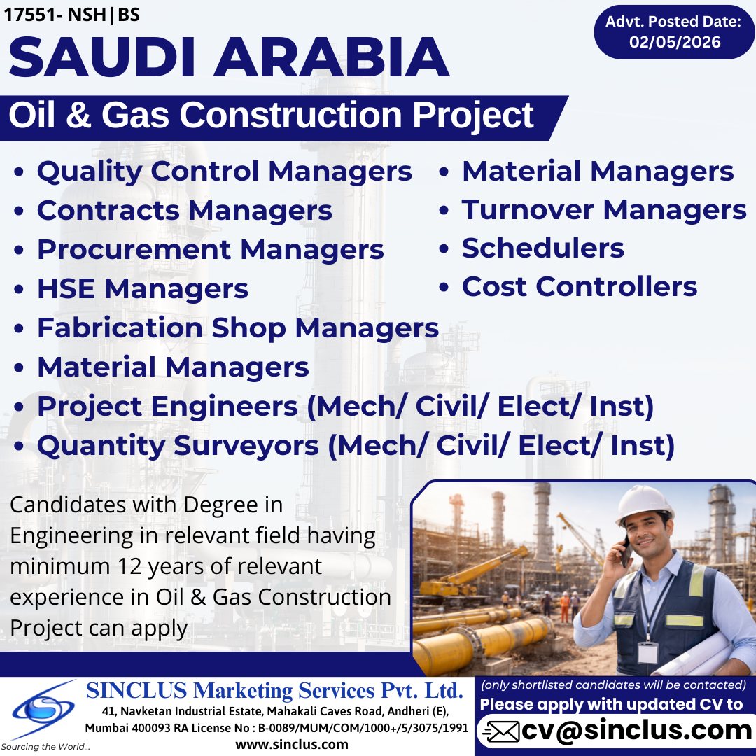Urgent Hiring for Saudi Arabia