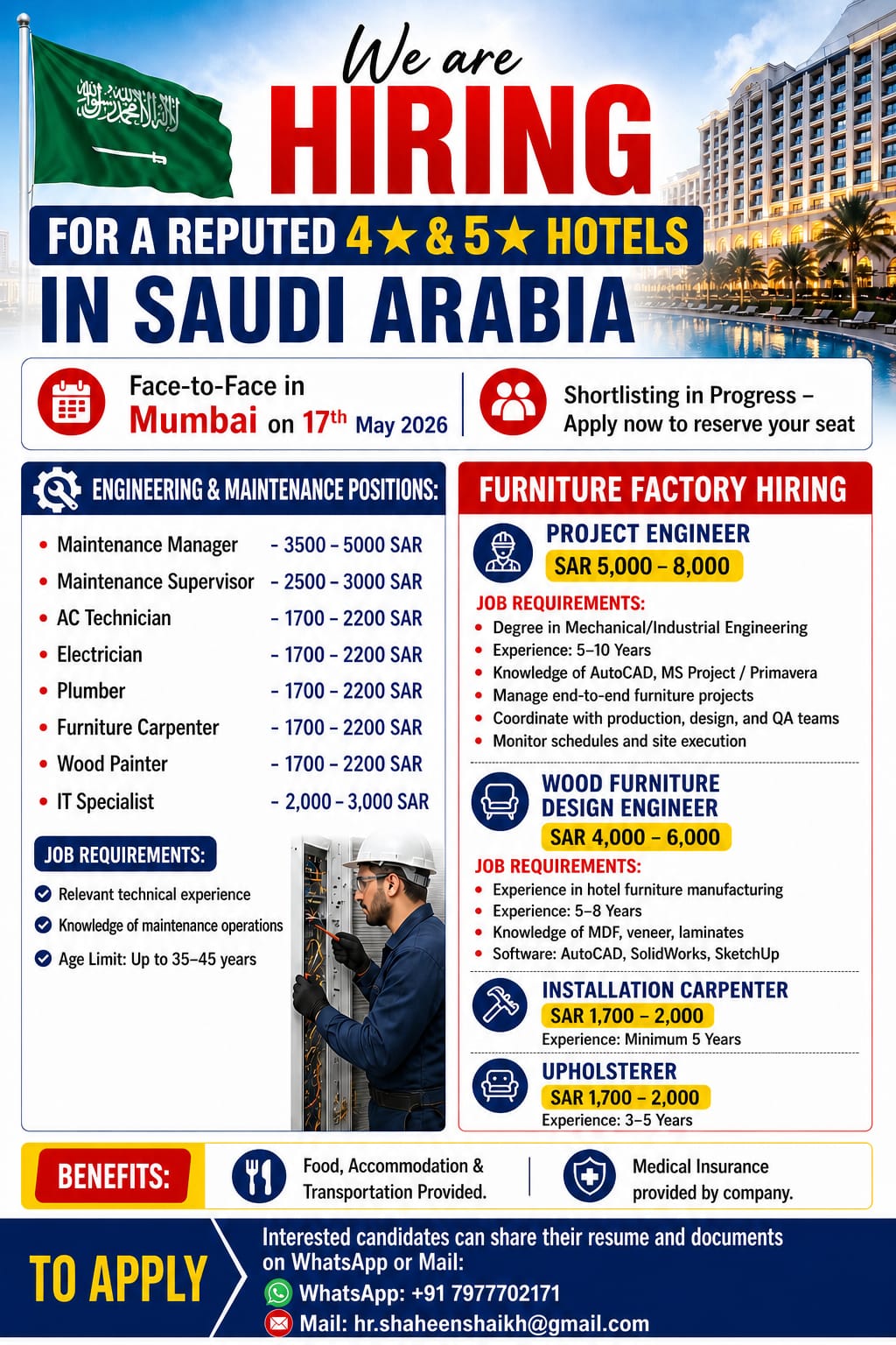 Urgent Hiring for Saudi Arabia