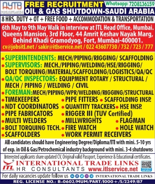 Urgent Hiring for Saudi Arabia