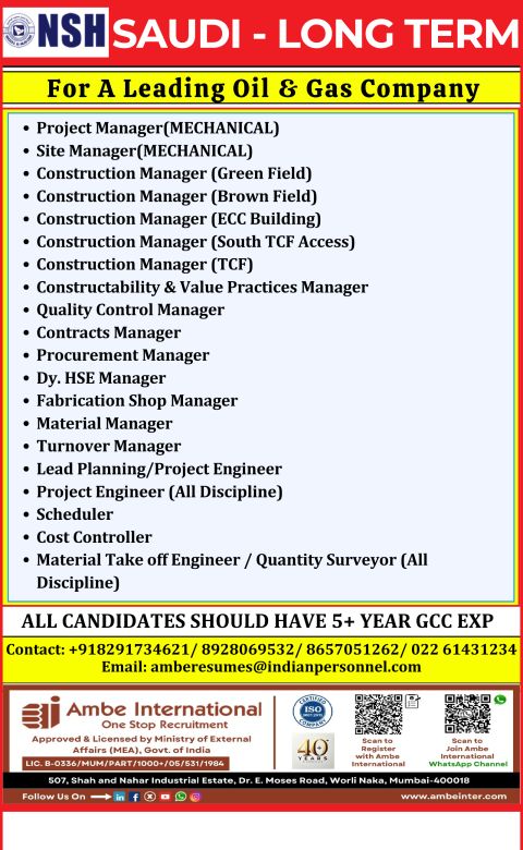 Urgent Hiring for Saudi Arabia