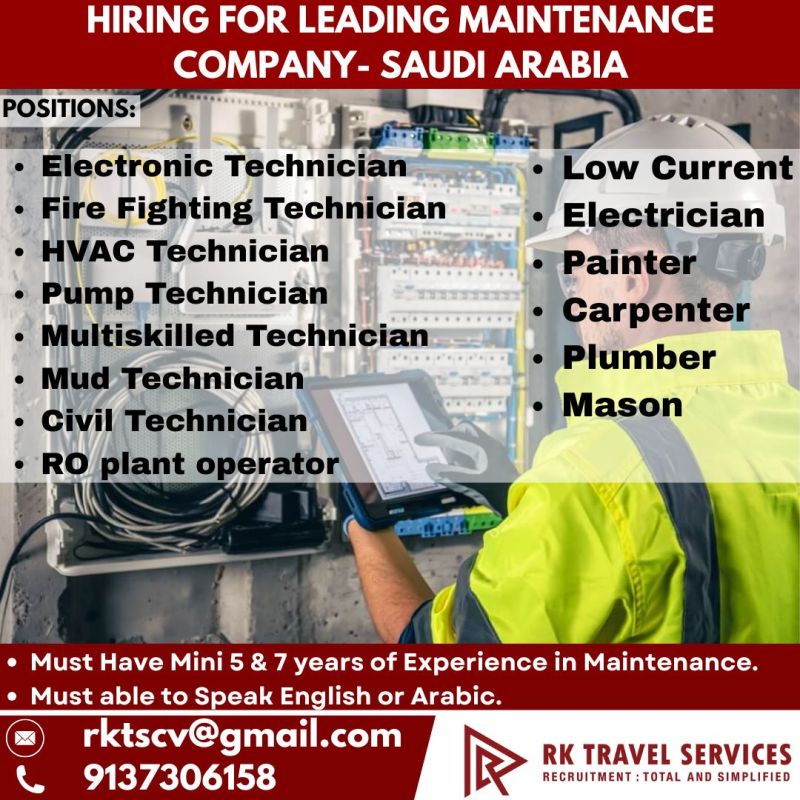 Urgent Hiring for Saudi Arabia
