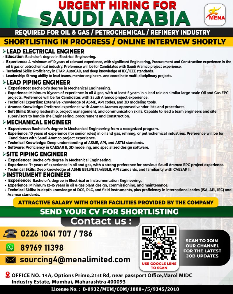 Urgent Hiring for Saudi Arabia