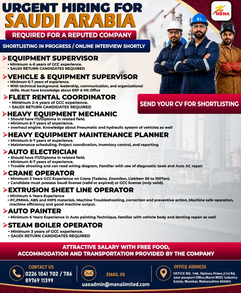 Urgent Hiring for Saudi Arabia