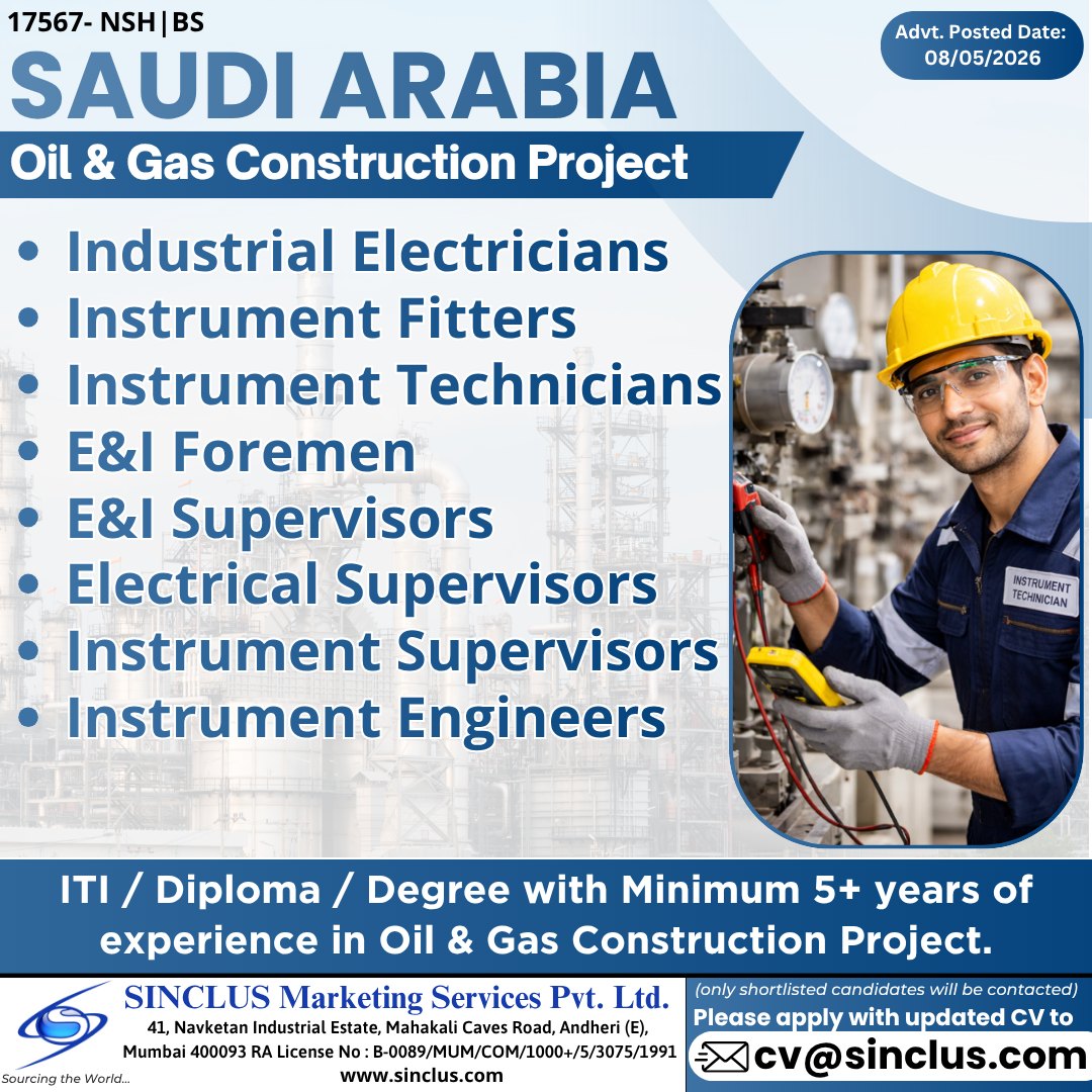 Urgent Hiring for Saudi Arabia