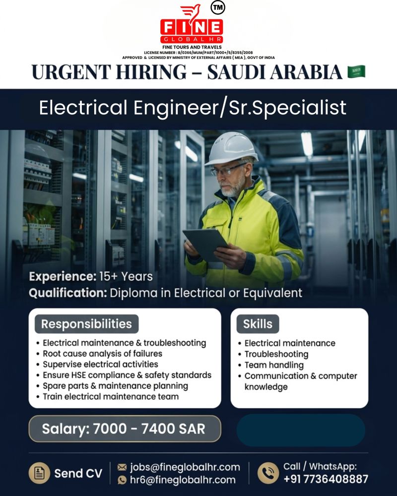 Urgent Hiring for Saudi Arabia