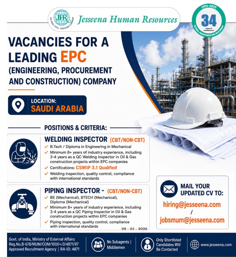 Urgent Hiring for Saudi Arabia
