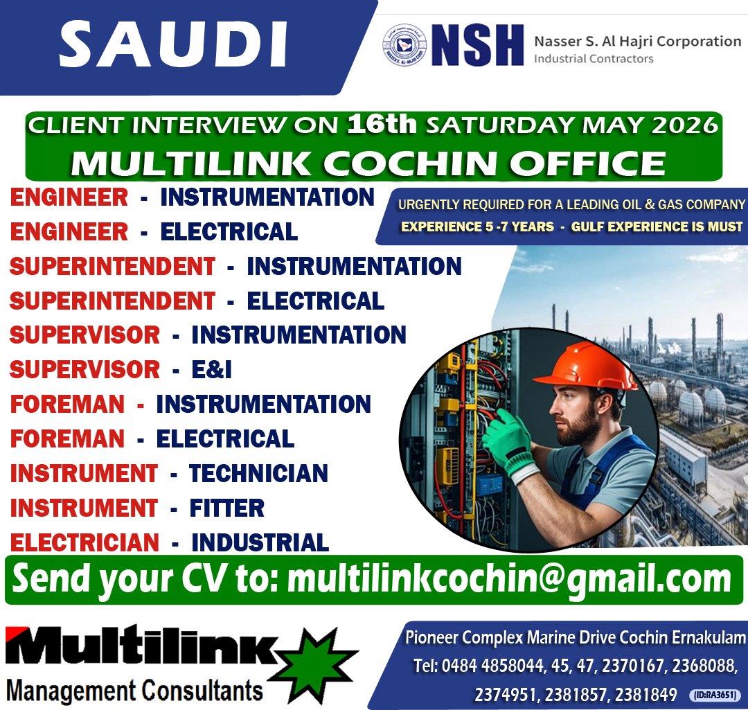 Urgent Hiring for Saudi Arabia