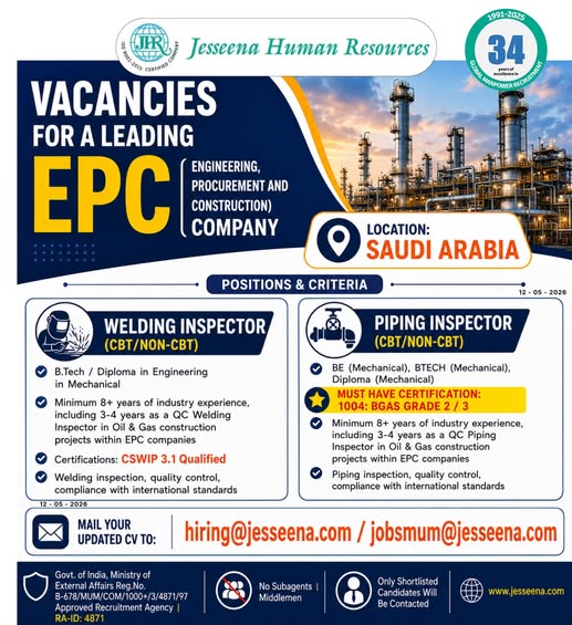 Urgent Hiring for Saudi Arabia