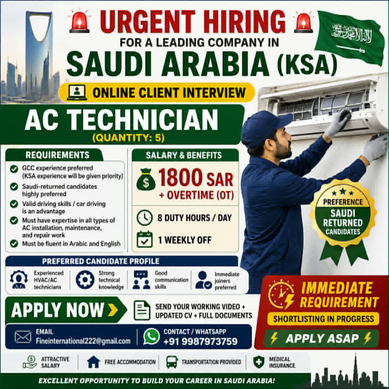 Urgent Hiring for Saudi Arabia
