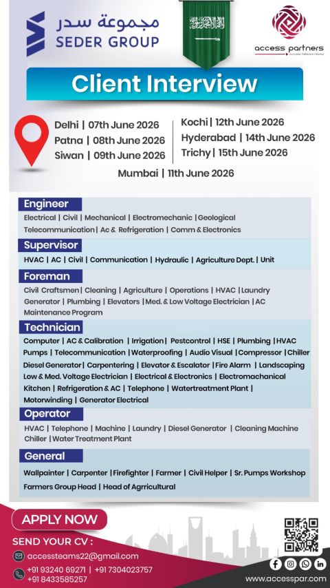Urgent Hiring for Saudi Arabia