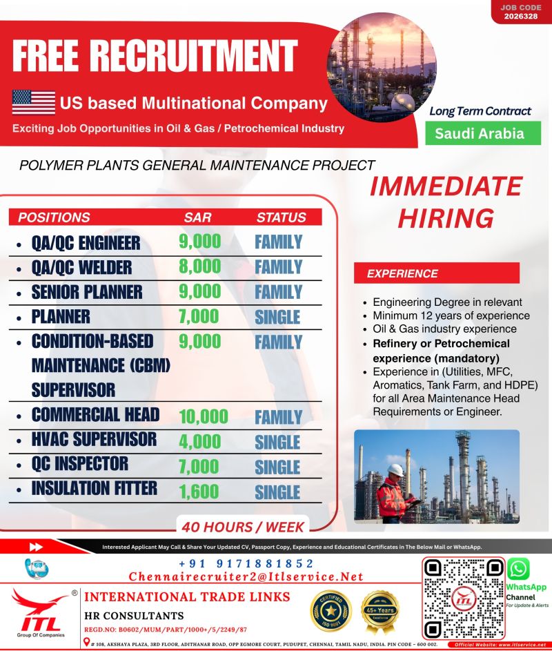 Urgent Hiring for Saudi Arabia