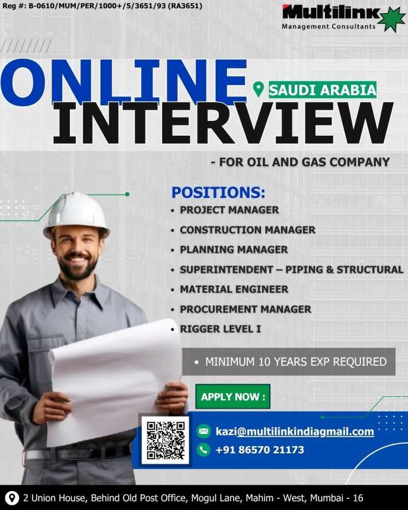 Urgent Hiring for Saudi Arabia