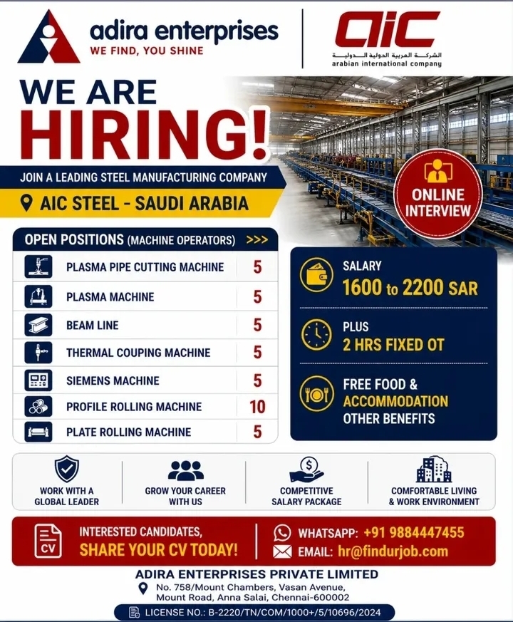 Urgent Hiring for Saudi Arabia