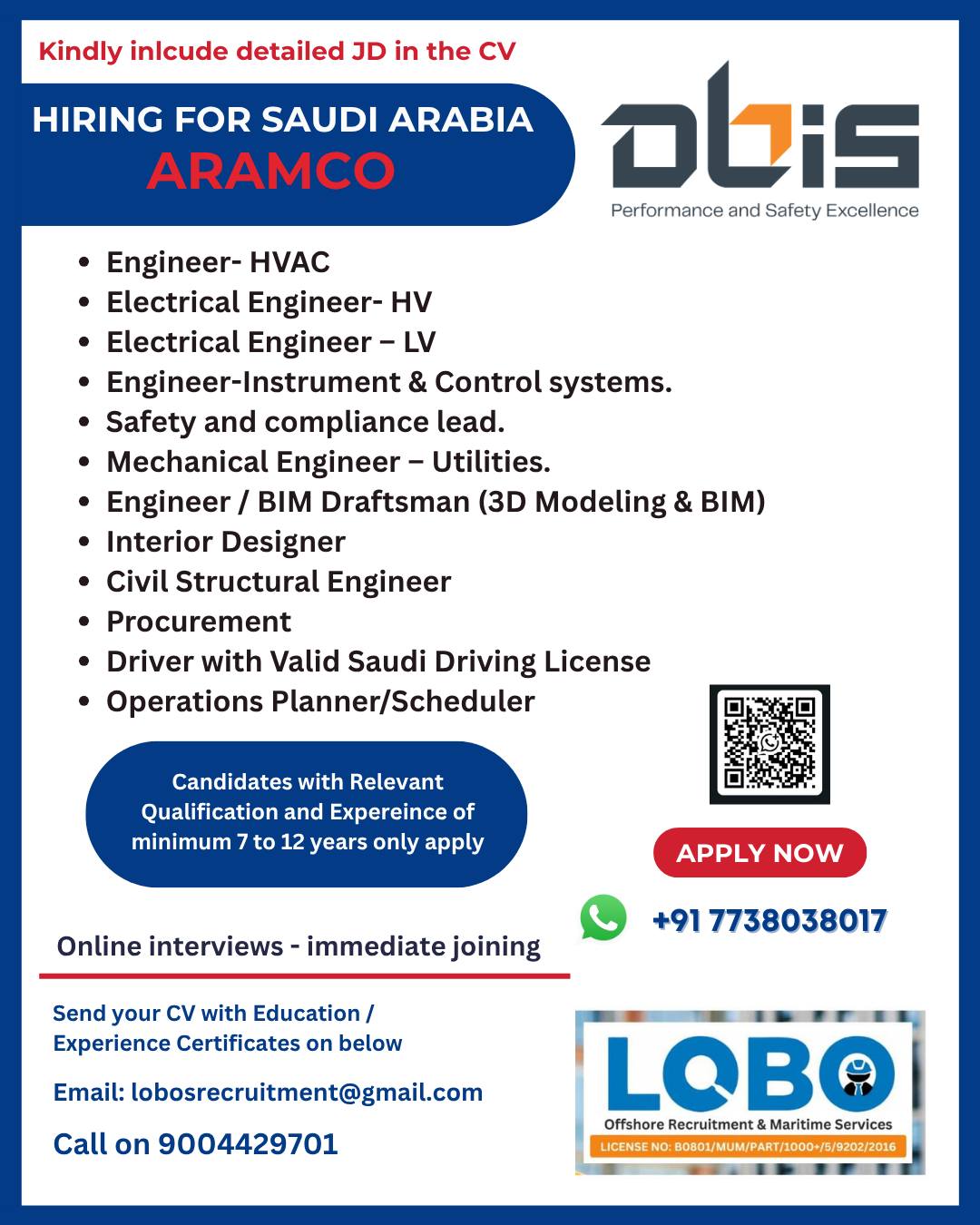 Urgent Hiring for Saudi Arabia