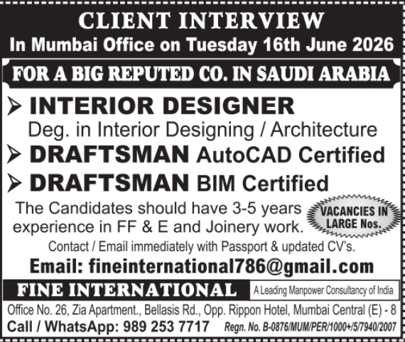 Urgent Hiring for Saudi Arabia