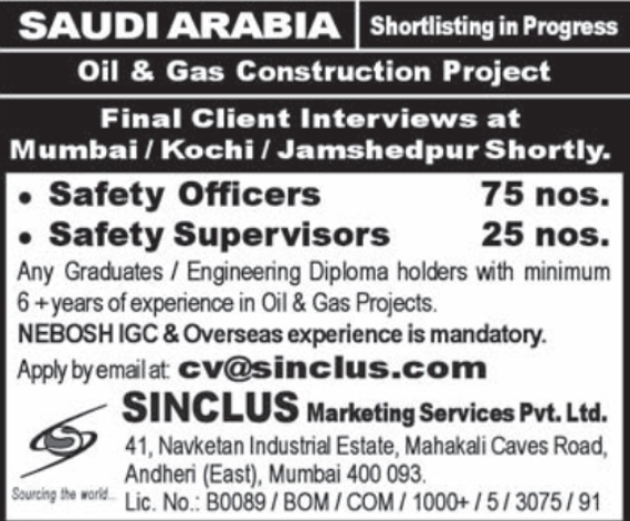 Urgent Hiring for Saudi Arabia