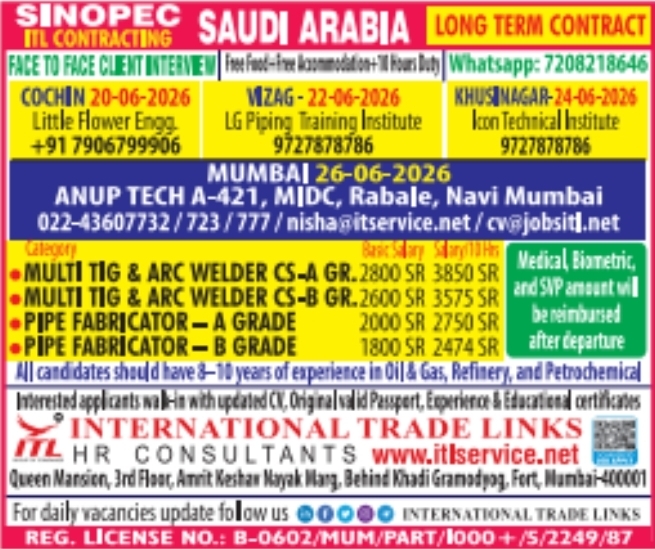 Urgent Hiring for Saudi Arabia