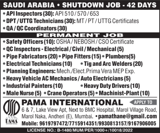 Urgent Hiring for Saudi Arabia